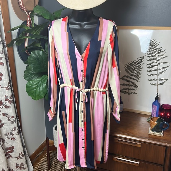 New Vero Moda Matilda Shirt Dress Drawstring Waist Long Sleeve Multi Color Dress - Picture 4 of 8